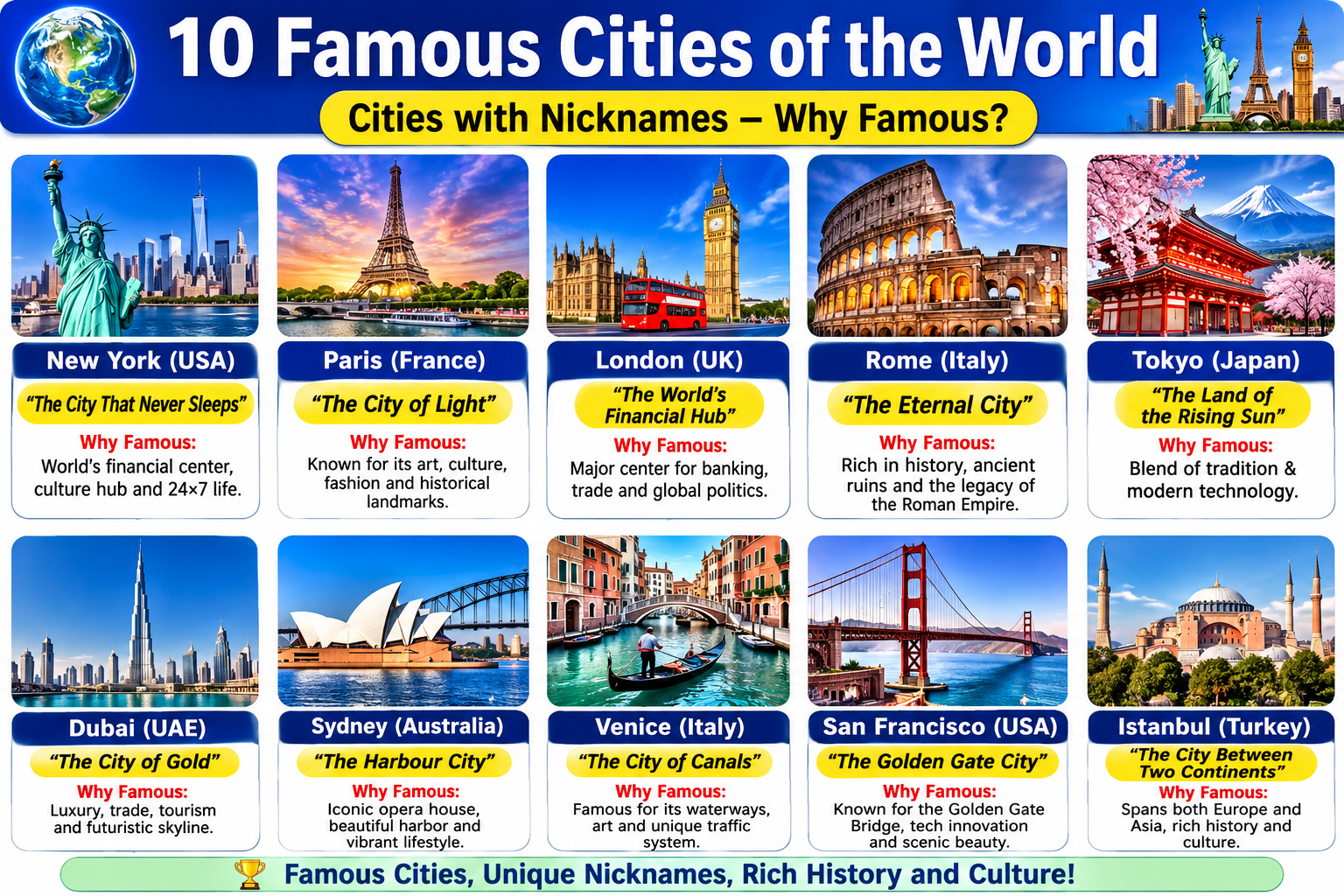 Ten Famous Cities with Nicknames. Why They are Famous for?